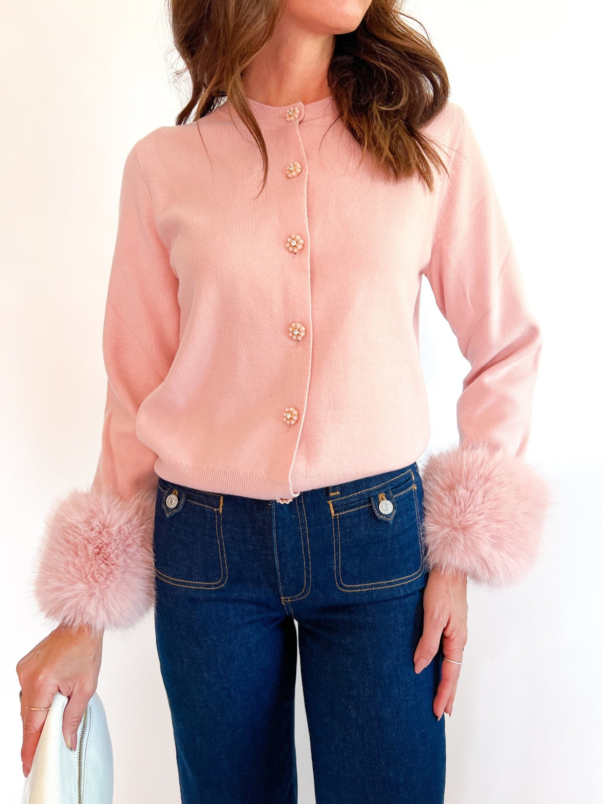 Faux Fur Cuff Embellished Cardigan - Swoon Boutique New Orleans