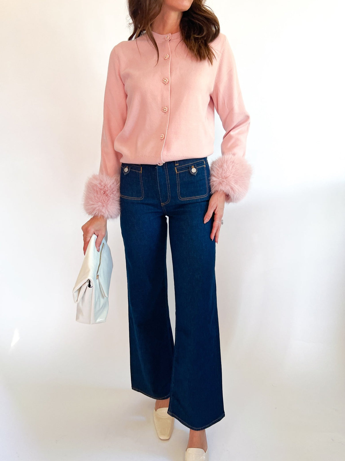 Faux Fur Cuff Embellished Cardigan - Swoon Boutique New Orleans