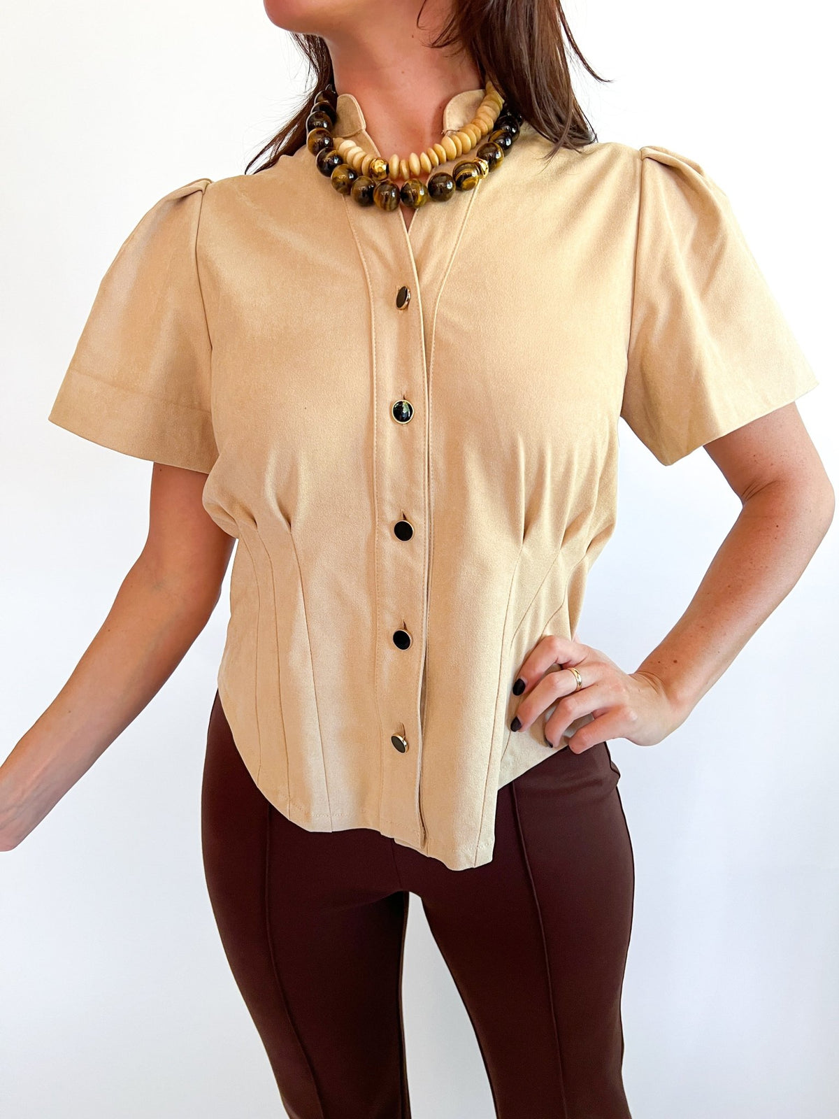 Faux Suede Darted Waist Top - Swoon Boutique New Orleans