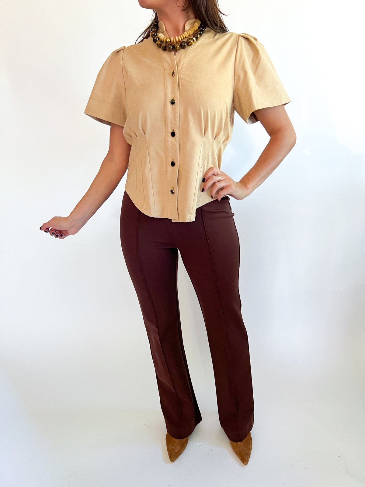 Faux Suede Darted Waist Top - Swoon Boutique New Orleans
