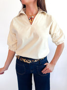 Faux Suede Johnny Collar Top - Swoon Boutique New Orleans