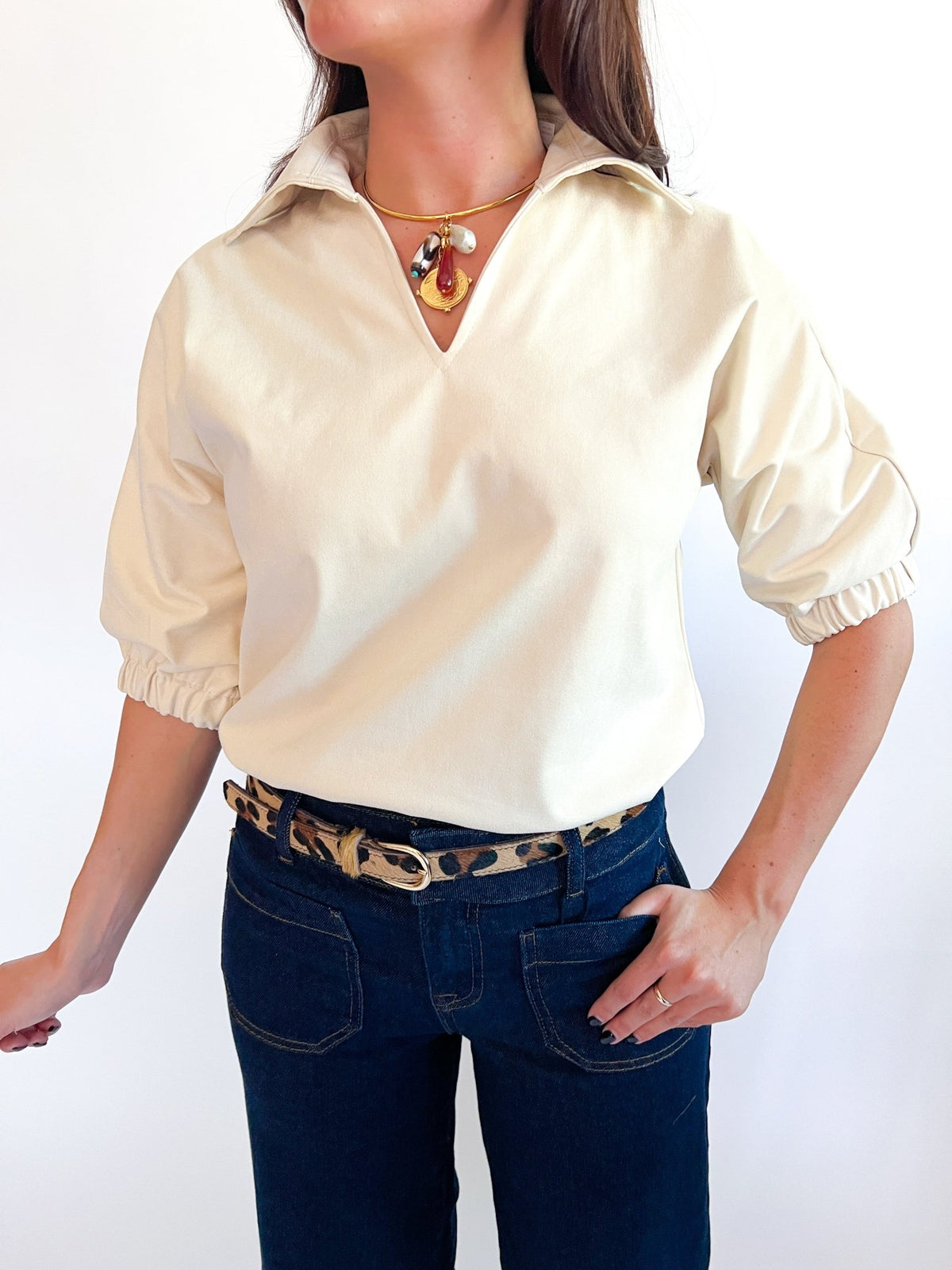 Faux Suede Johnny Collar Top - Swoon Boutique New Orleans