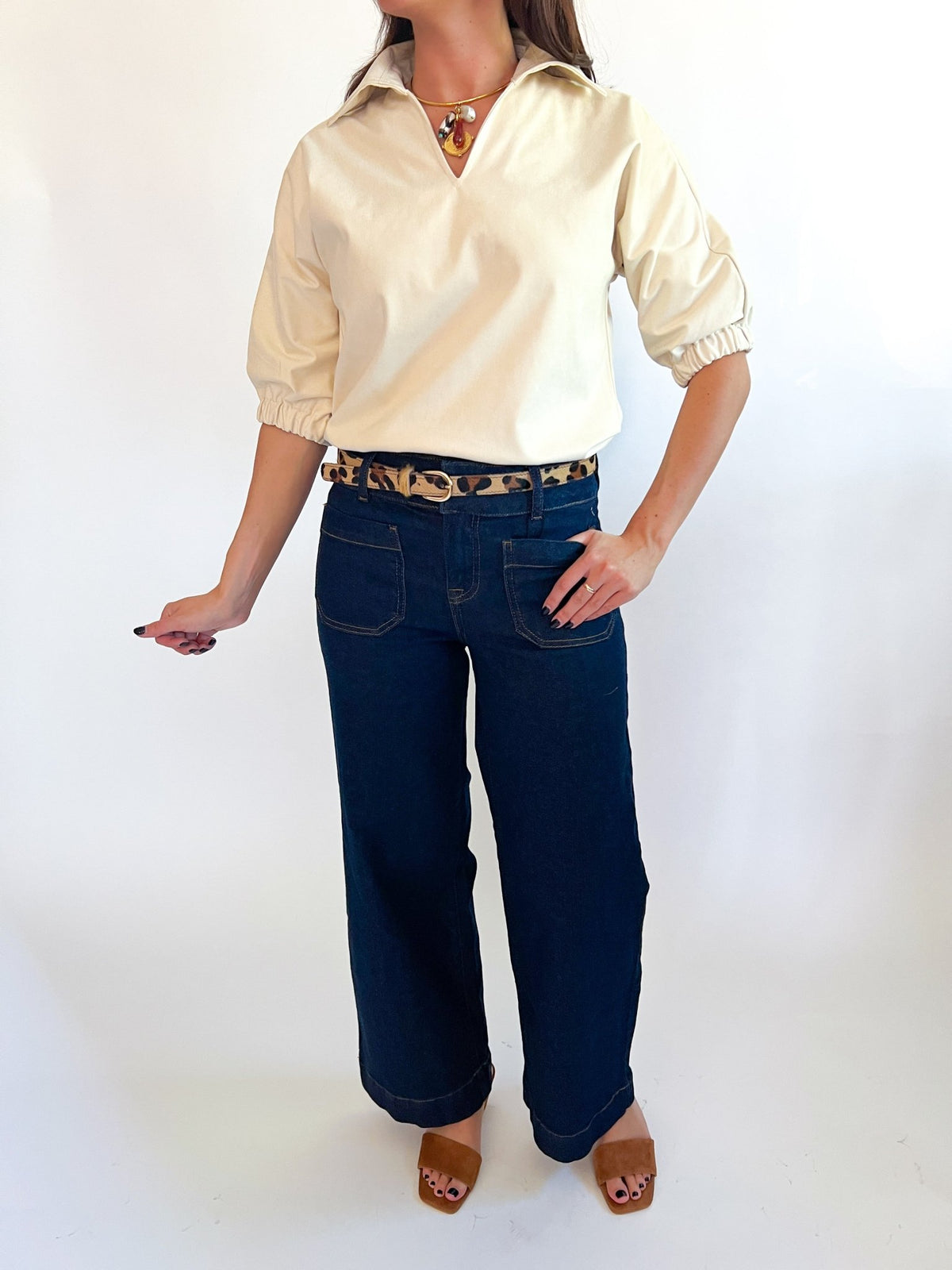 Faux Suede Johnny Collar Top - Swoon Boutique New Orleans
