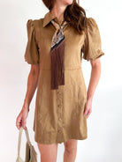 Faux Suede Puff Shoulder Dress - Swoon Boutique New Orleans