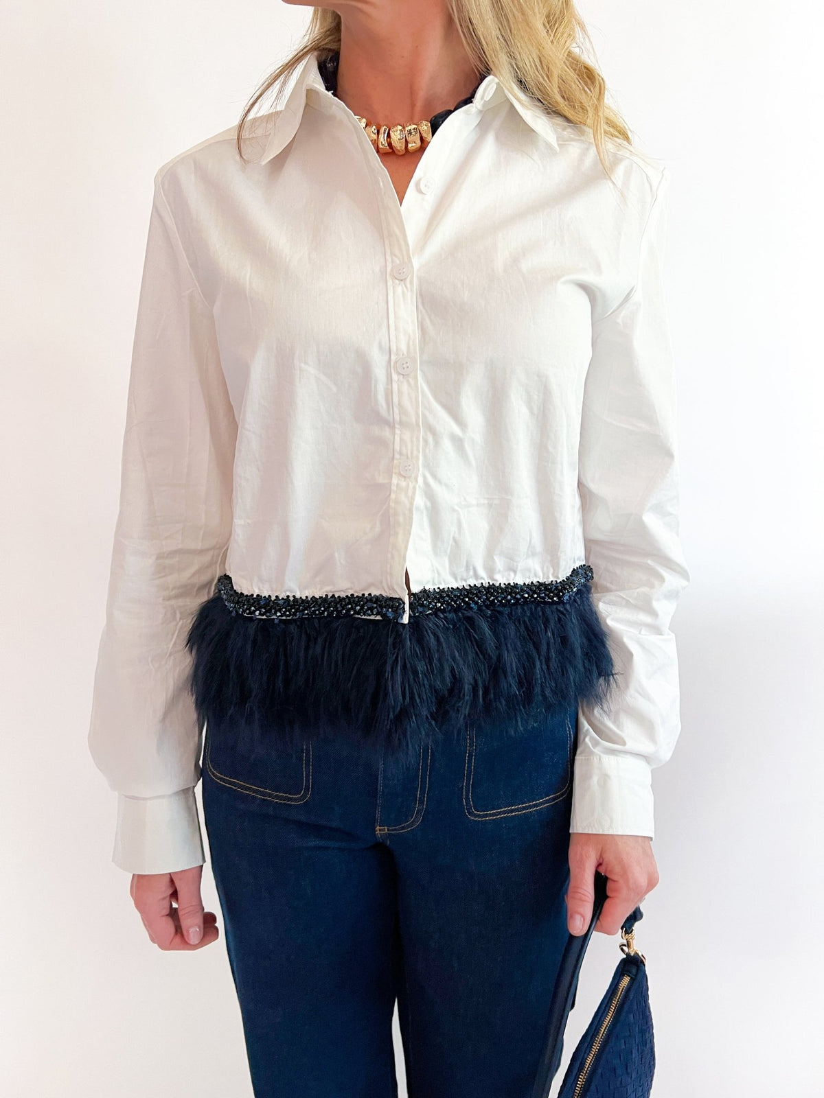 Feather Beaded Long Sleeve Top - Swoon Boutique New Orleans