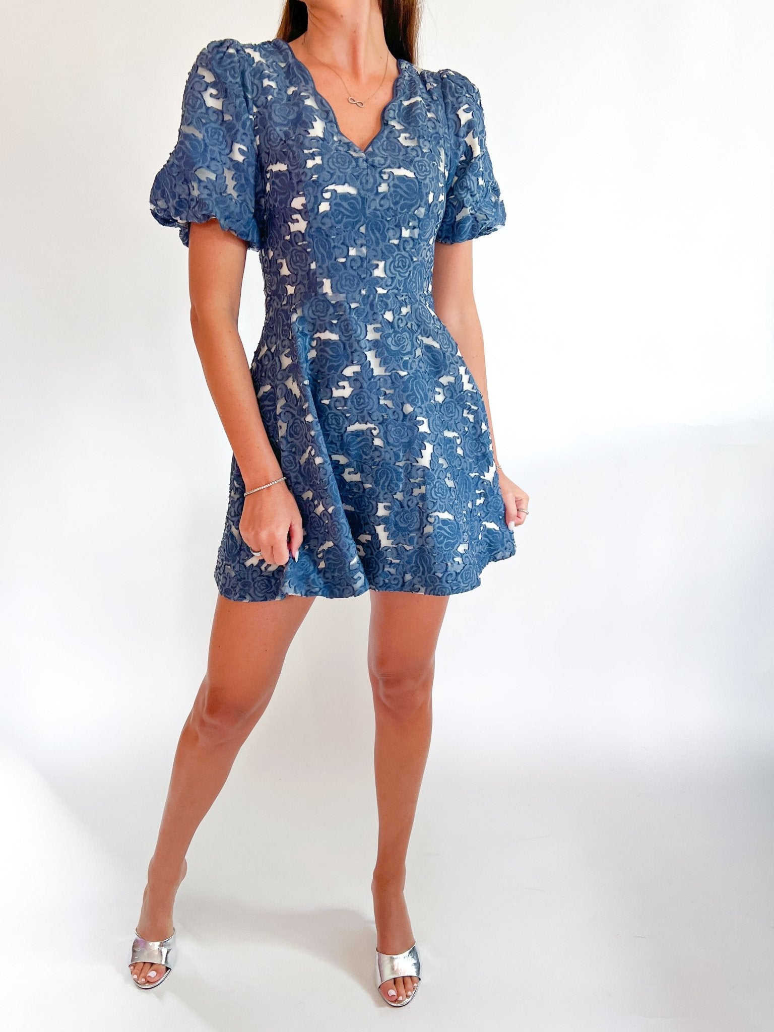 Fern Jacquard Chambray Mini Dress - Swoon Boutique New Orleans