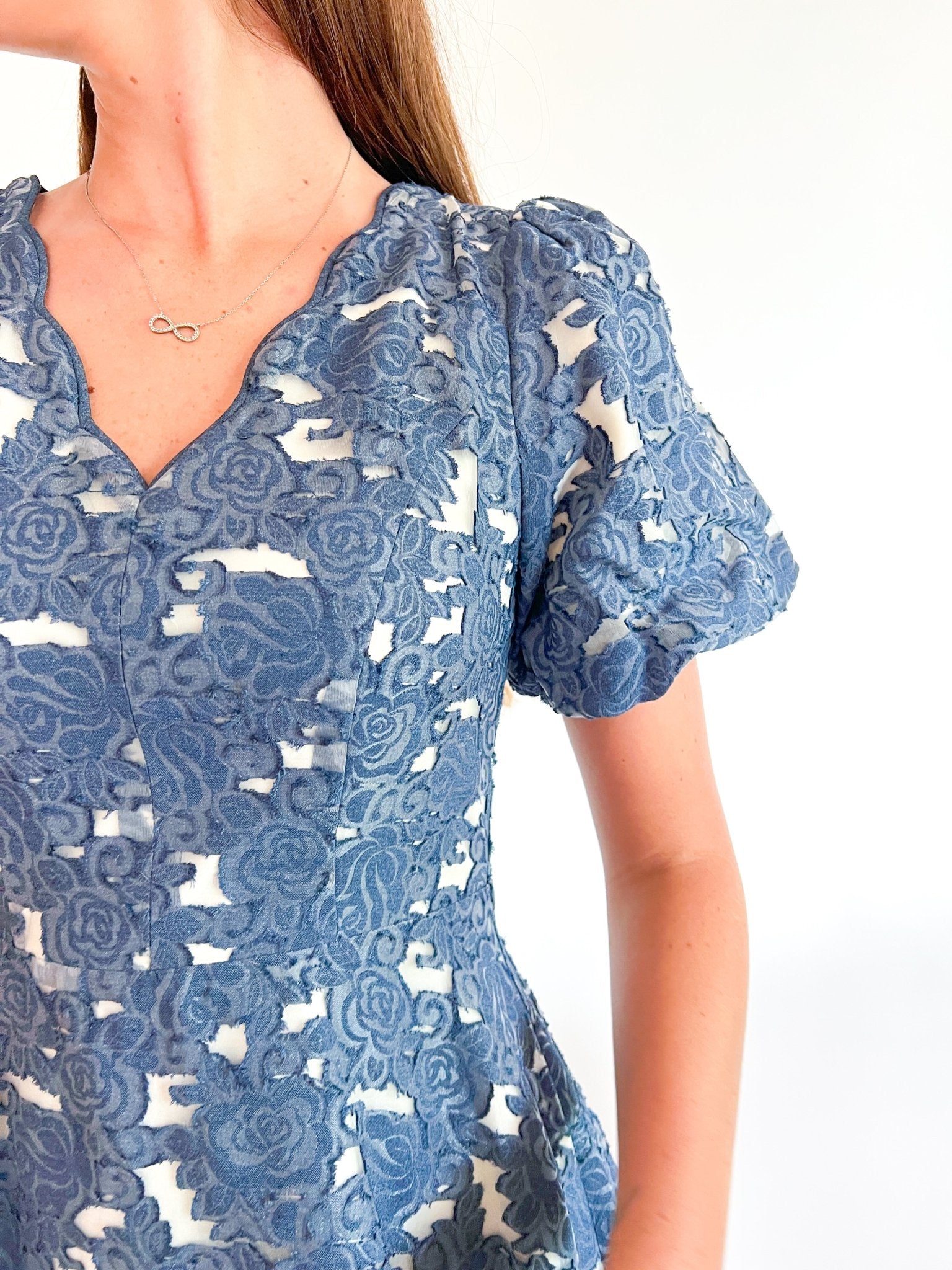 Fern Jacquard Chambray Mini Dress - Swoon Boutique New Orleans