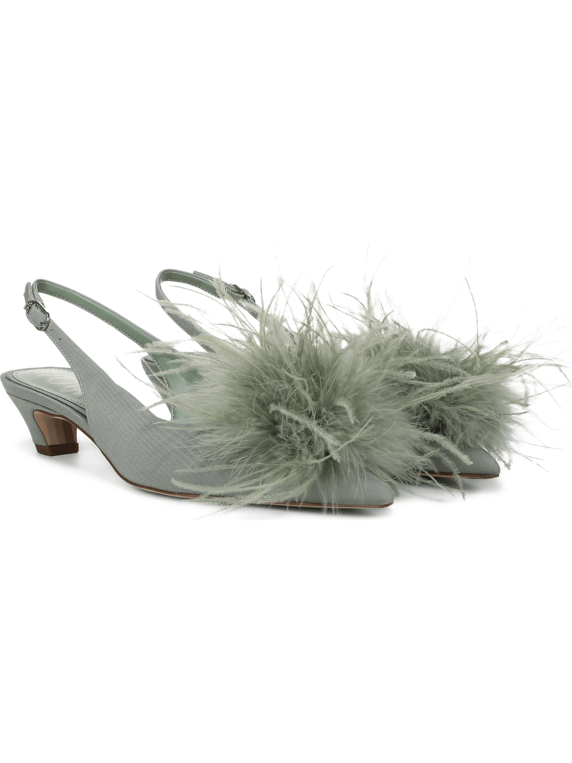 Green slingback flats with feather trim