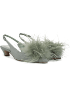 Green slingback flats with feather trim