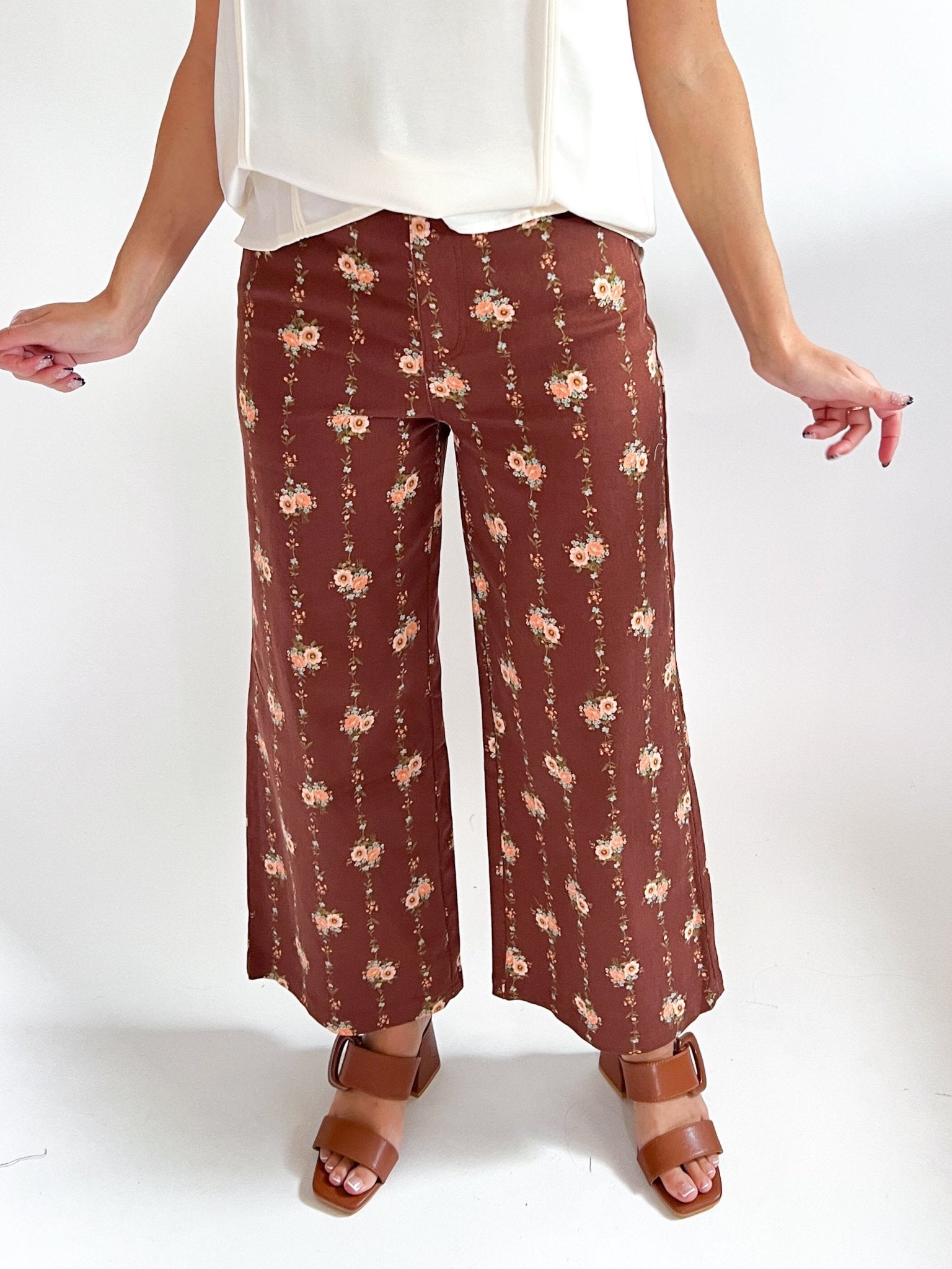 Floral wide leg denim pants