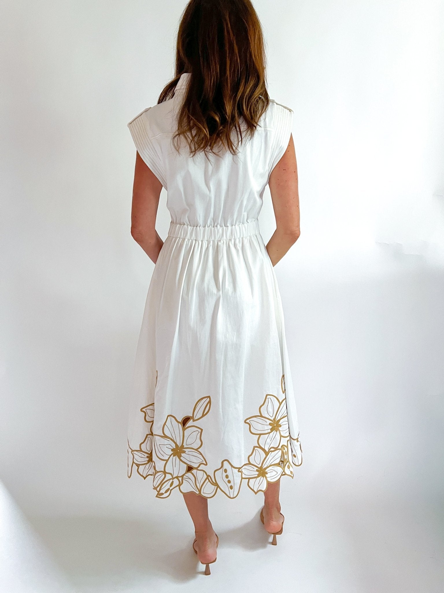 Floral Cut-Out Embroidery Twill Midi Shirt Dress - Swoon Boutique New Orleans