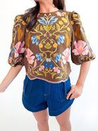Floral Embroidered Puff Sleeve Top - Swoon Boutique New Orleans