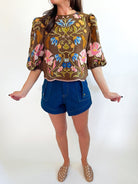 Floral Embroidered Puff Sleeve Top - Swoon Boutique New Orleans