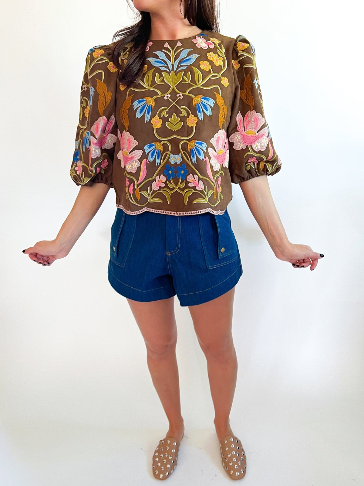 Floral Embroidered Puff Sleeve Top - Swoon Boutique New Orleans