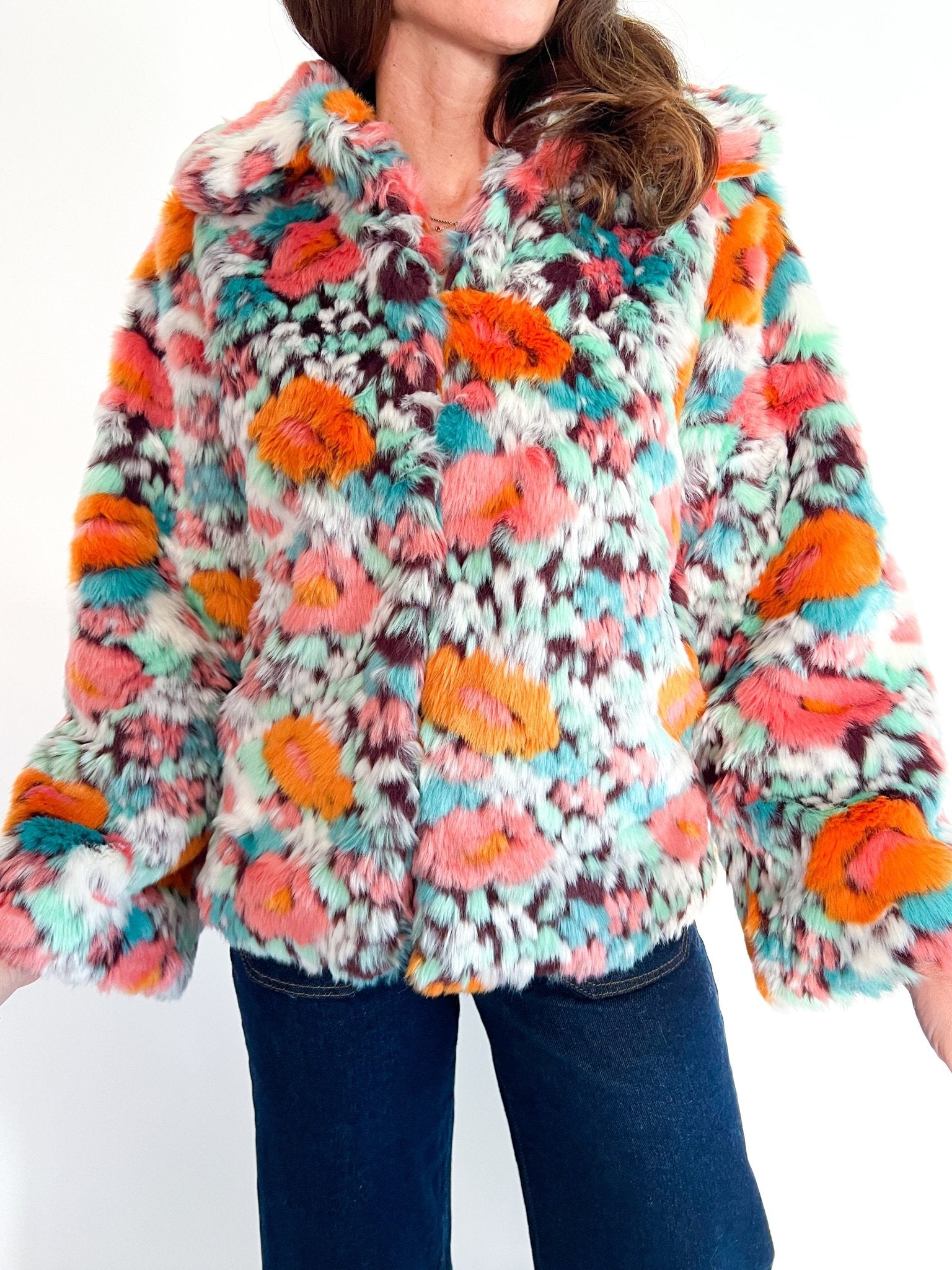 Floral Faux Fur Jacket - Swoon Boutique New Orleans