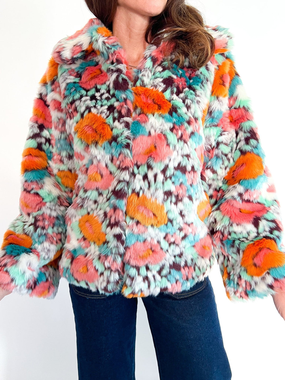 Floral Faux Fur Jacket - Swoon Boutique New Orleans