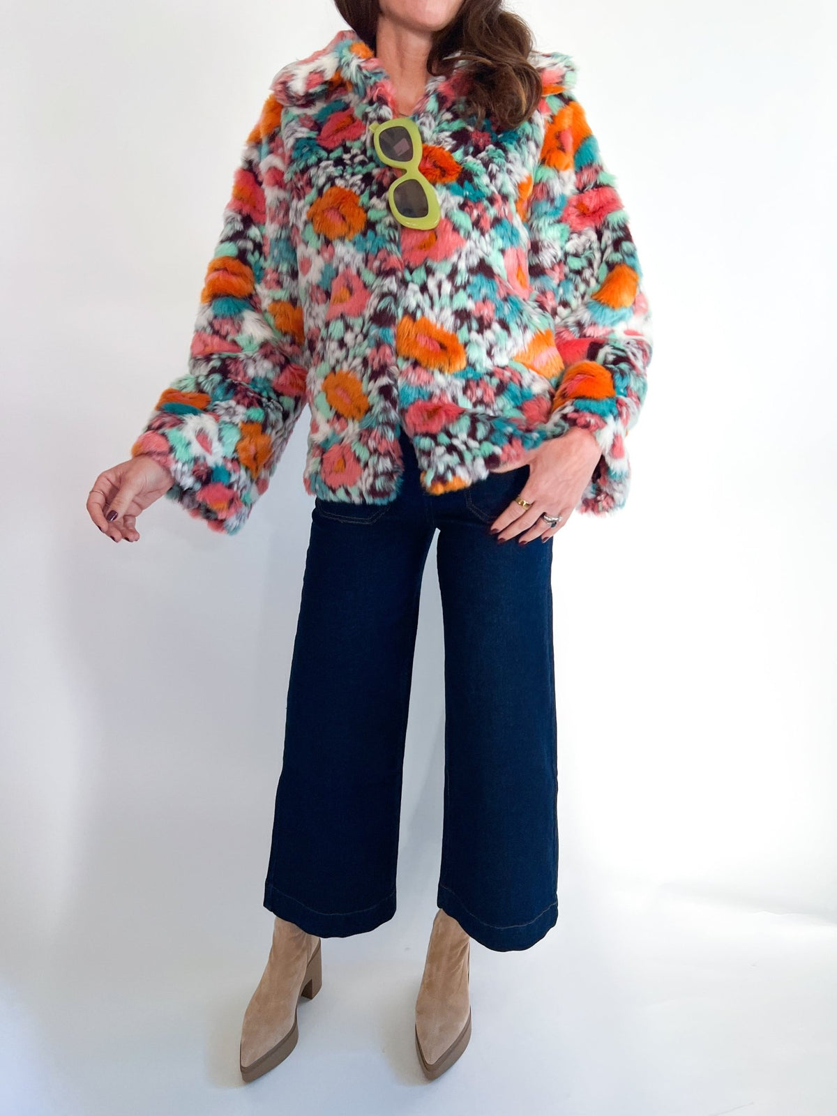 Floral Faux Fur Jacket - Swoon Boutique New Orleans