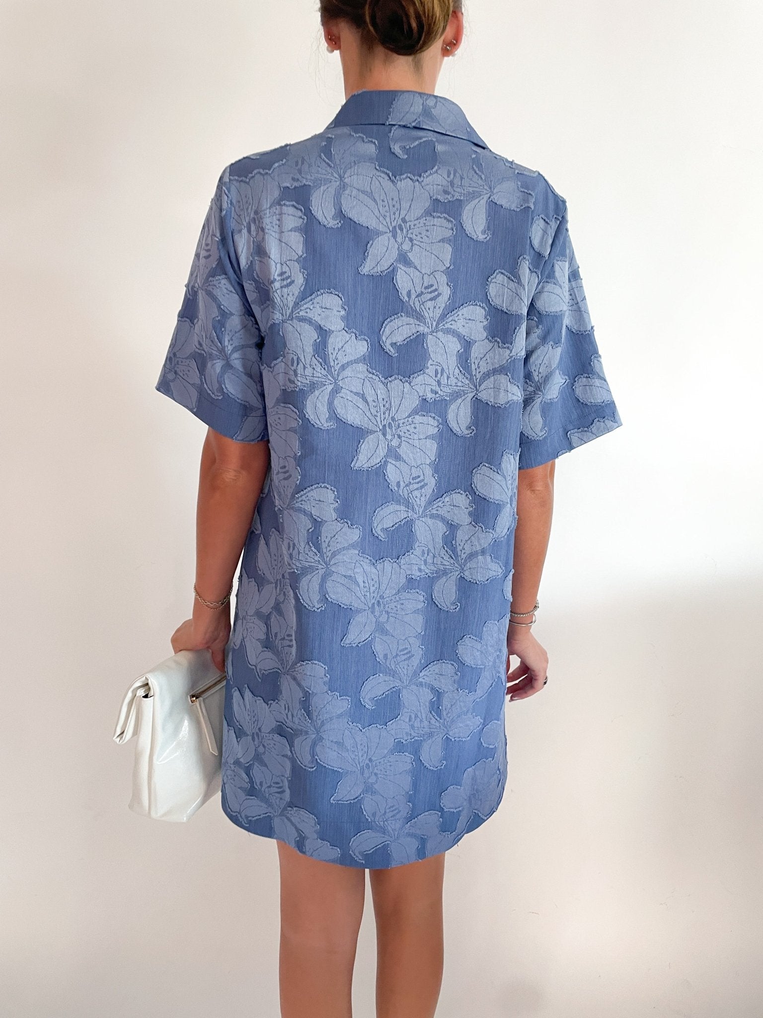 Floral Jacquard Collared Mini Dress - Swoon Boutique New Orleans