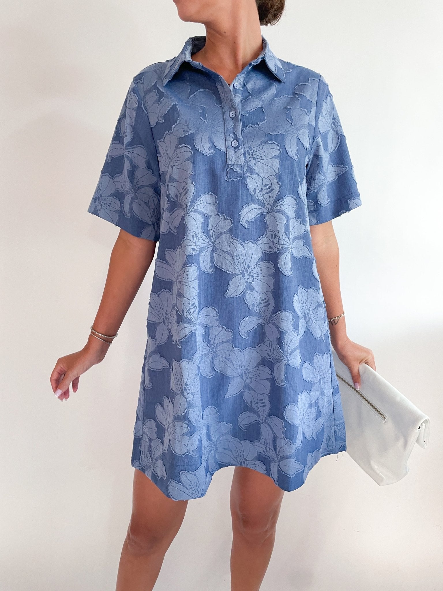 Floral jacquard mini dress with collared neckline
