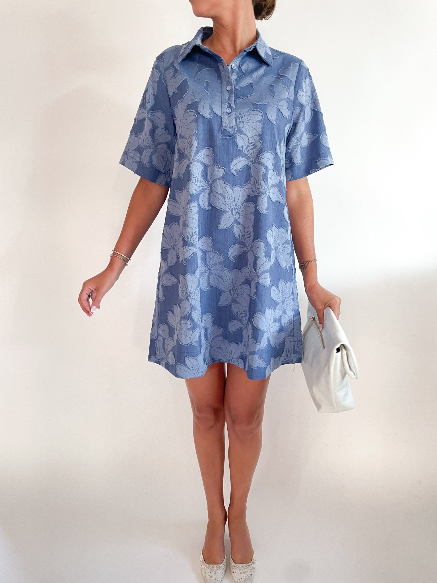 Floral Jacquard Collared Mini Dress - Swoon Boutique New Orleans