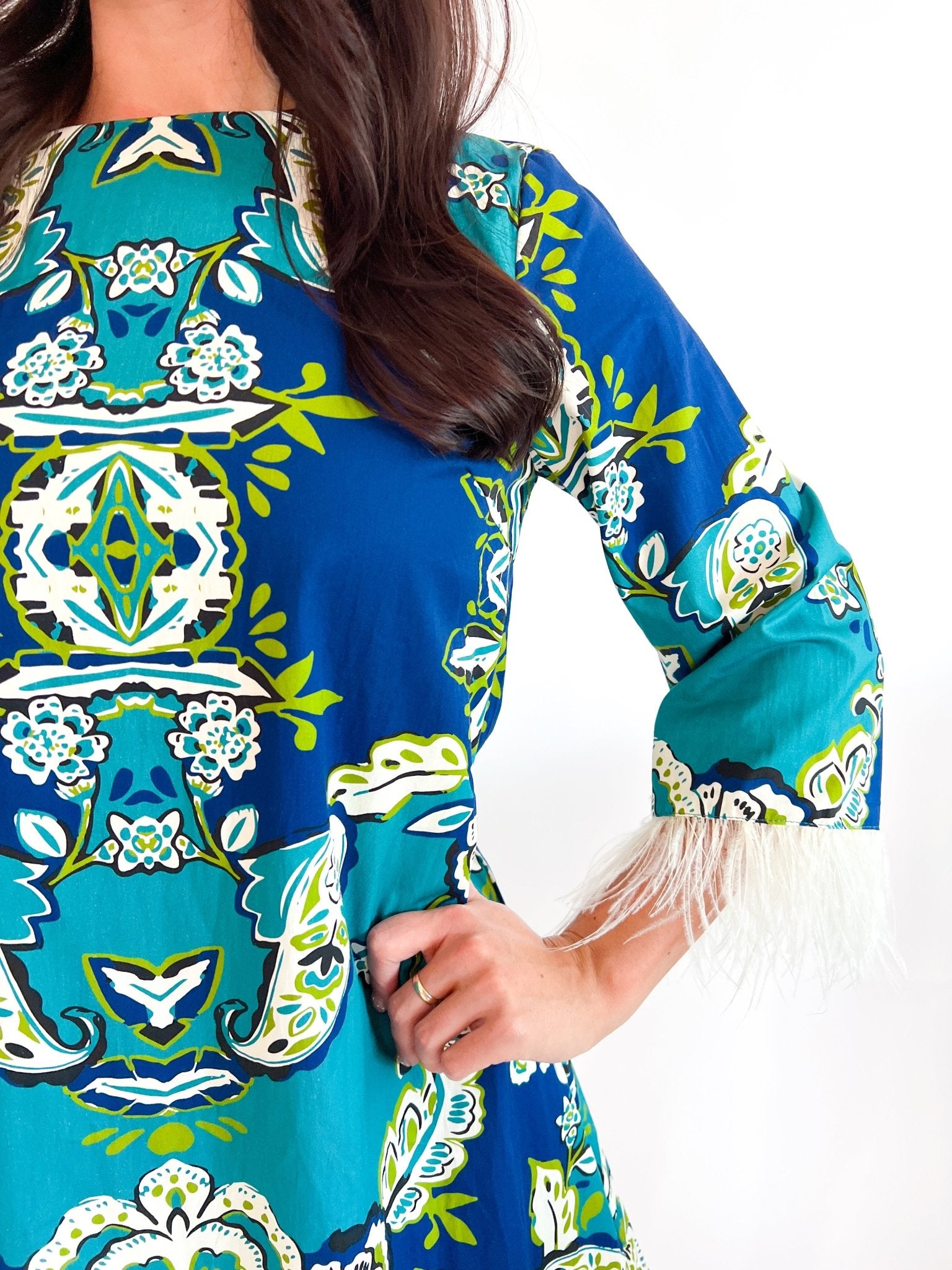 Floral Print Feather Trim Detail Mini Dress - Swoon Boutique New Orleans