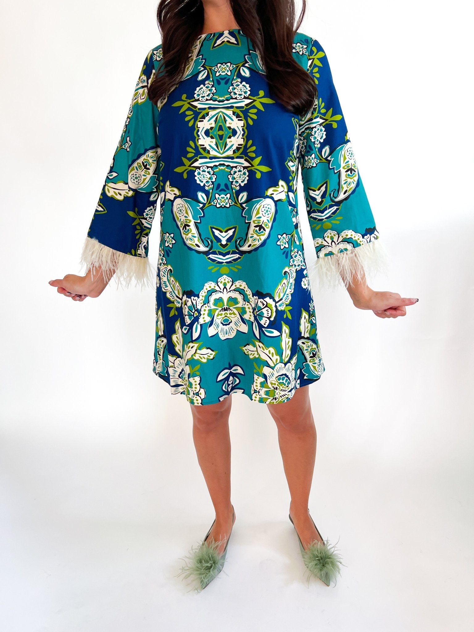 Floral Print Feather Trim Detail Mini Dress - Swoon Boutique New Orleans