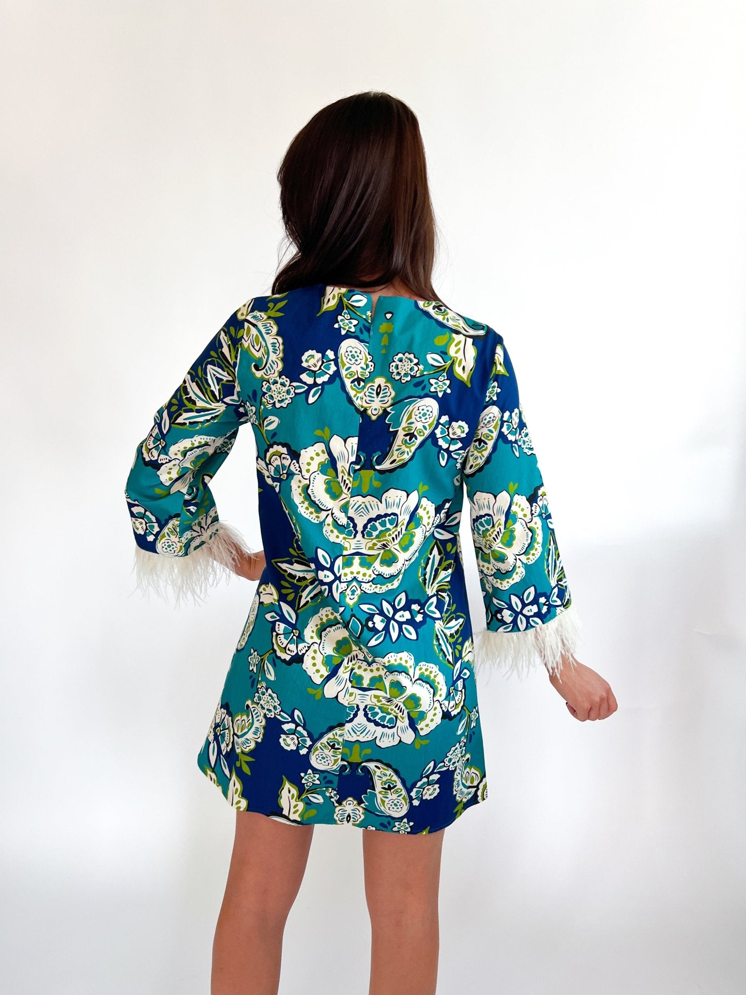 Floral Print Feather Trim Detail Mini Dress - Swoon Boutique New Orleans