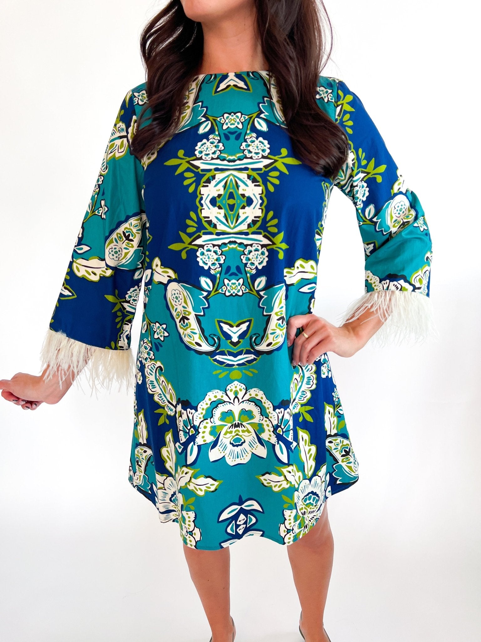 Floral Print Feather Trim Detail Mini Dress - Swoon Boutique New Orleans