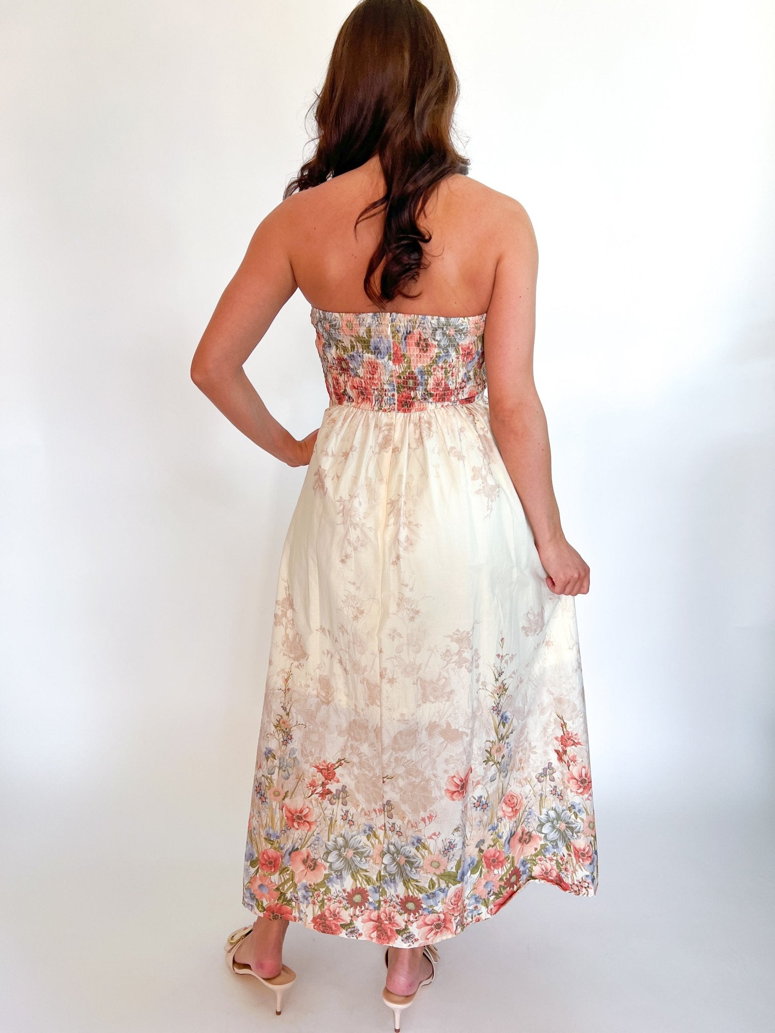 Entro Floral Strapless Midi Dress