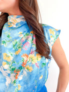 Floral Satin High Neck Tie Back Top - Swoon Boutique New Orleans