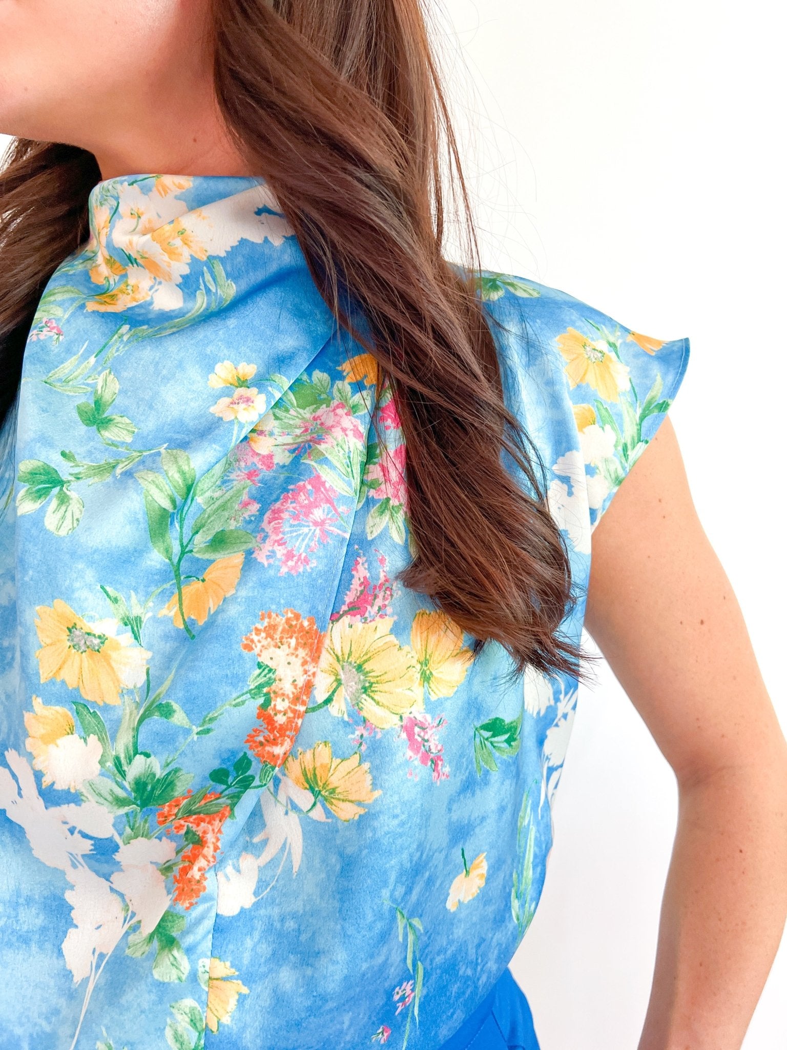 Floral Satin High Neck Tie Back Top - Swoon Boutique New Orleans