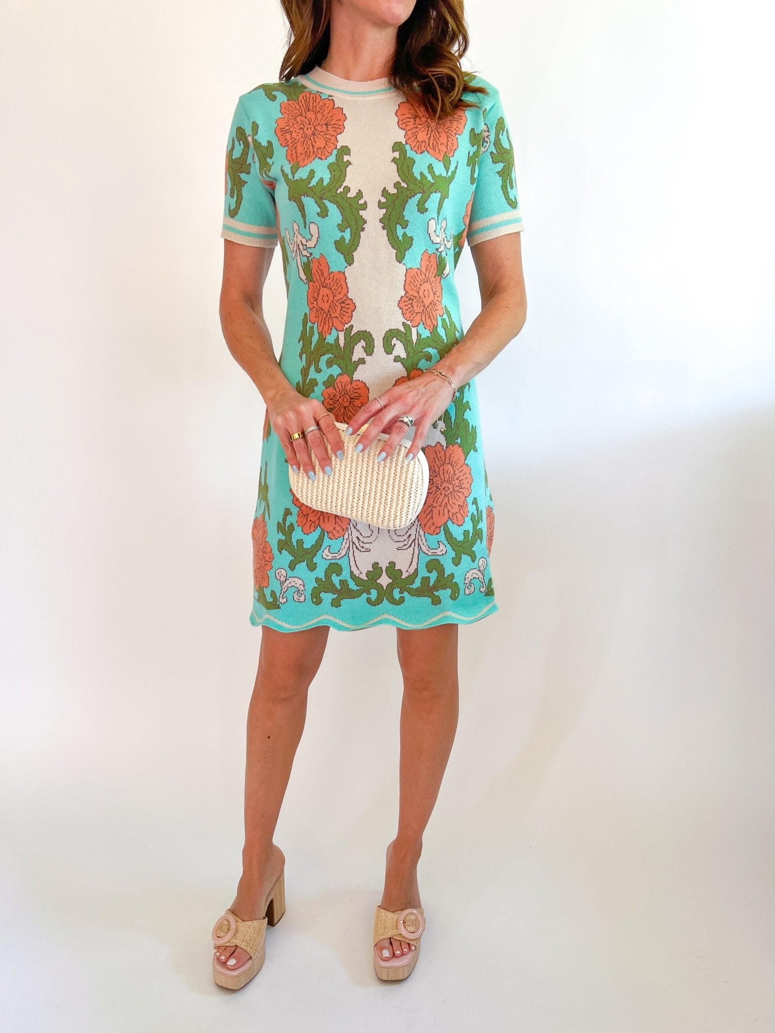 Floral Scalloped Edge Sweater Dress - Swoon Boutique New Orleans