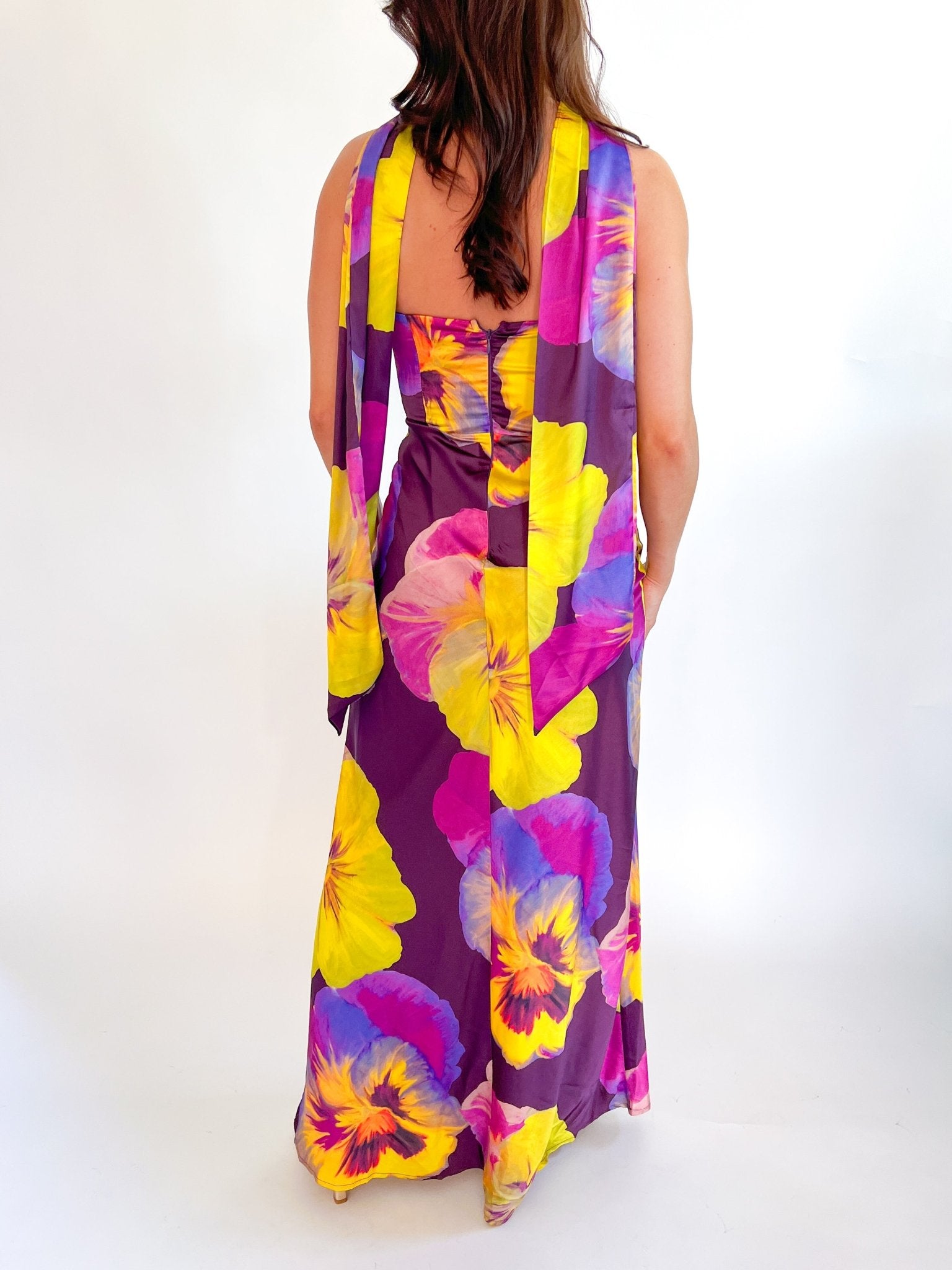 Floral Scarf Neck Maxi Dress - Swoon Boutique New Orleans