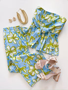 Floral strapless peplum top with wide-leg pants