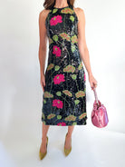 Flower Multicolor Sequin Sleeves Midi Dress - Swoon Boutique New Orleans