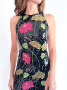 Flower Multicolor Sequin Sleeves Midi Dress - Swoon Boutique New Orleans