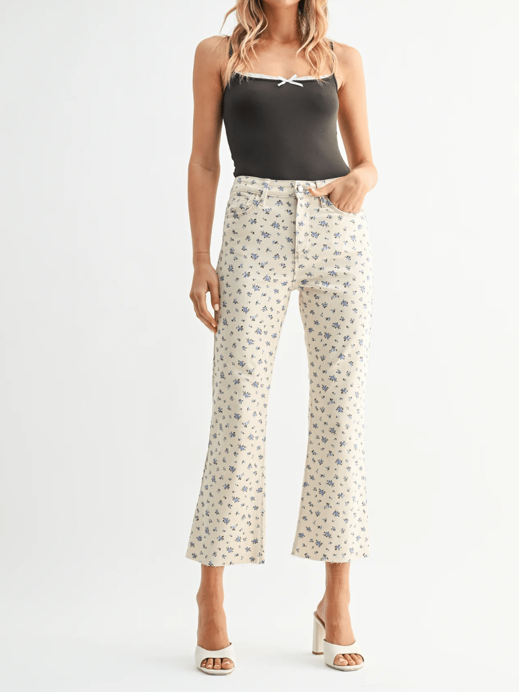 Flower Print Tonal Crop Flare - Swoon Boutique New Orleans