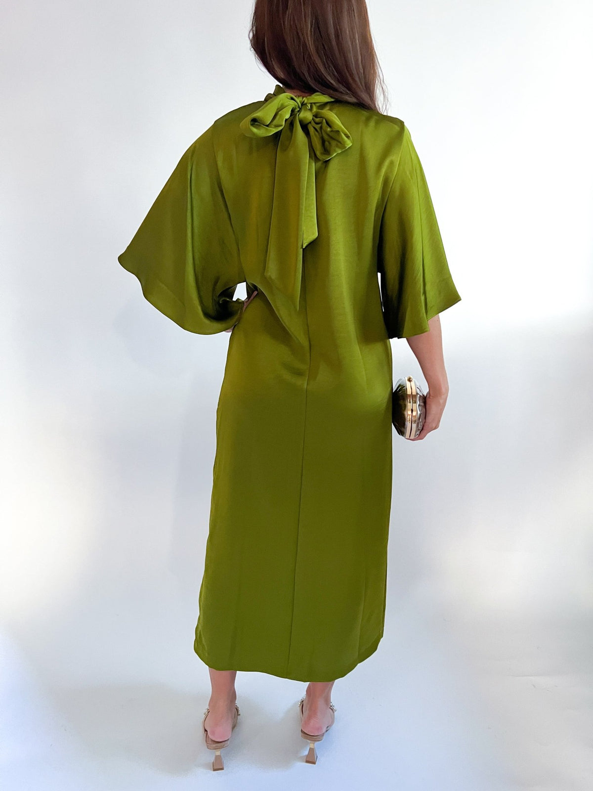 Flowy Satin Tie Back Midi Dress - Swoon Boutique New Orleans