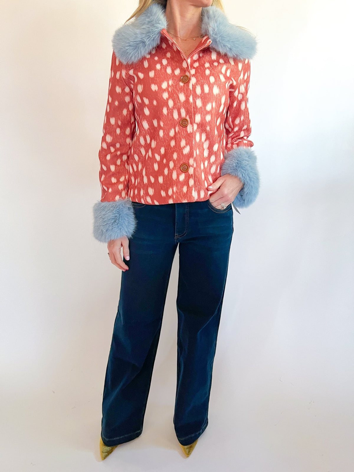 Fur Trim Spotted Jacket - Swoon Boutique New Orleans