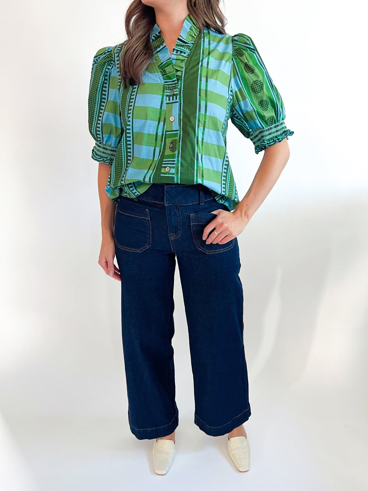Garden Stripe Puff Sleeve Blouse - Swoon Boutique New Orleans