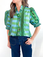 Garden Stripe Puff Sleeve Blouse - Swoon Boutique New Orleans