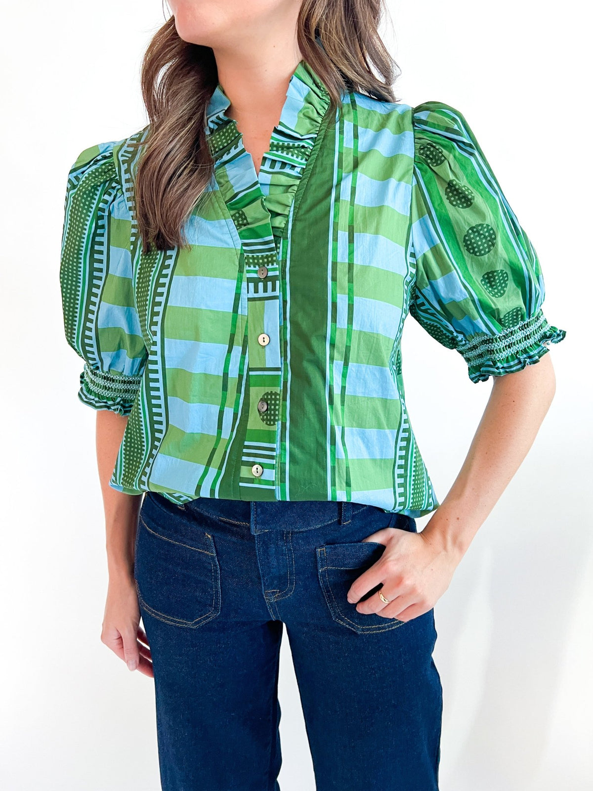 Garden Stripe Puff Sleeve Blouse - Swoon Boutique New Orleans