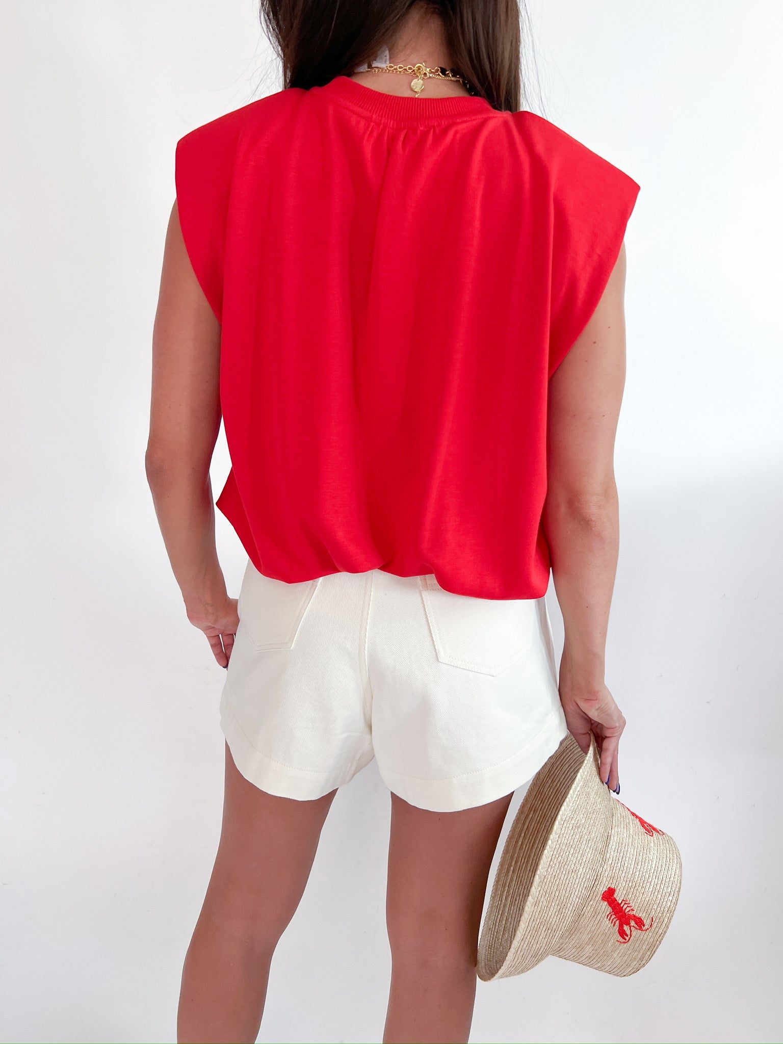 Gathered Neck Shoulder Pad Top - Swoon Boutique New Orleans