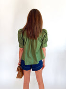 Gathered Puff Sleeve Button Front Blouse - Swoon Boutique New Orleans
