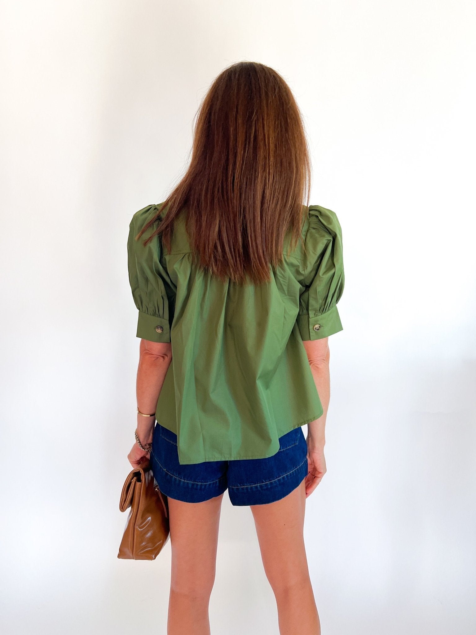 Gathered Puff Sleeve Button Front Blouse - Swoon Boutique New Orleans