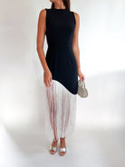 Black sleeveless fringe maxi dress