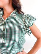 Gingham Flutter Sleeve Top - Swoon Boutique New Orleans