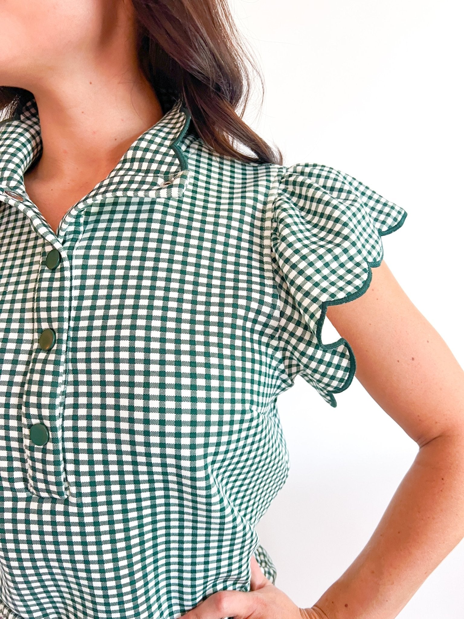 Gingham Flutter Sleeve Top - Swoon Boutique New Orleans