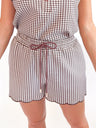 Brown gingham shorts with scalloped ruffle hem