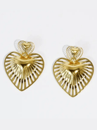 Golden Heart Statement Earrings with layered openwork gold heart silhouettes